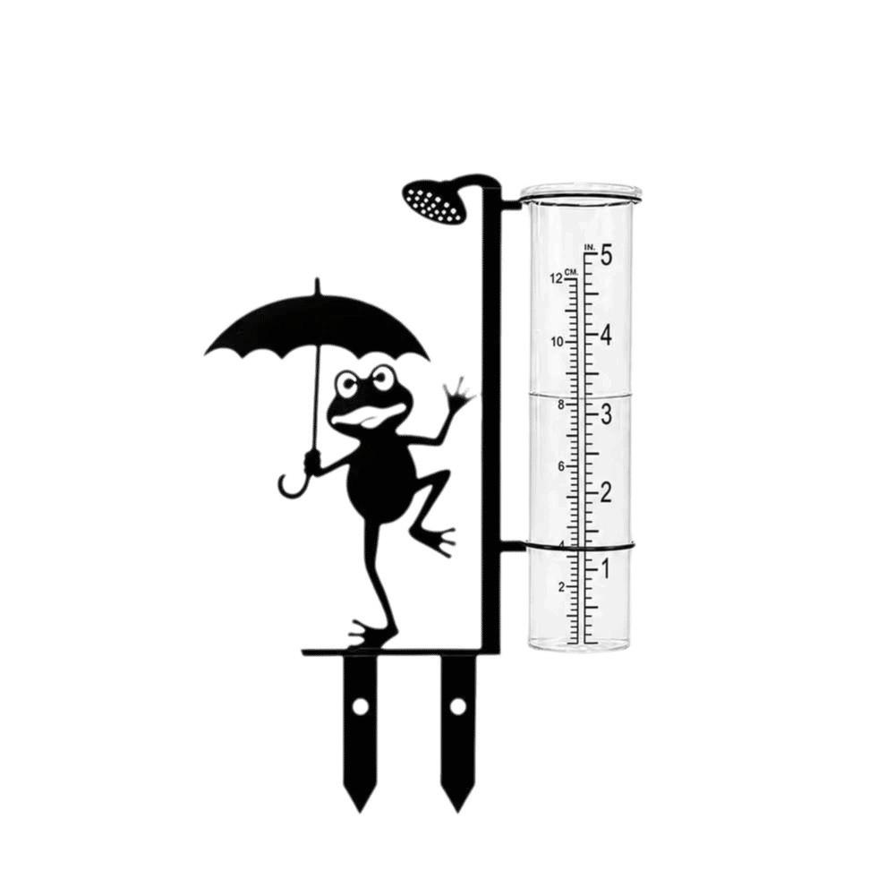 Iron Art Metal Frog Rain Gauge Stake Rustproof Garden Stake Rain Water Collector Weather Station