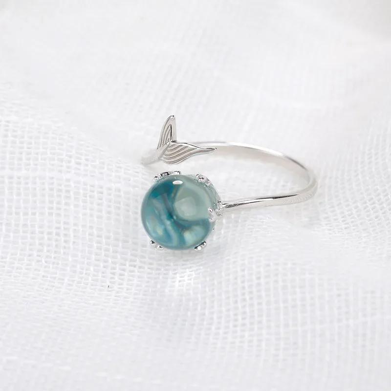 Fashion 925 Sterling Silver Fish Tail Crystal Adjustable Rings for Women Wedding Fine Jewelry Accessories Wholesale Jewellery