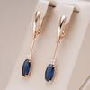 Long Pendant Oval Blue Zircon Earrings for Women Fashion Gold Color Jewelry Accessories