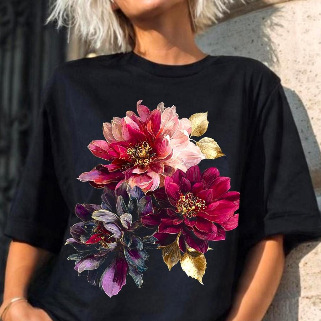 Dark Floral Illustration T-Shirt | Bold Artistic Bloom Graphic Tee