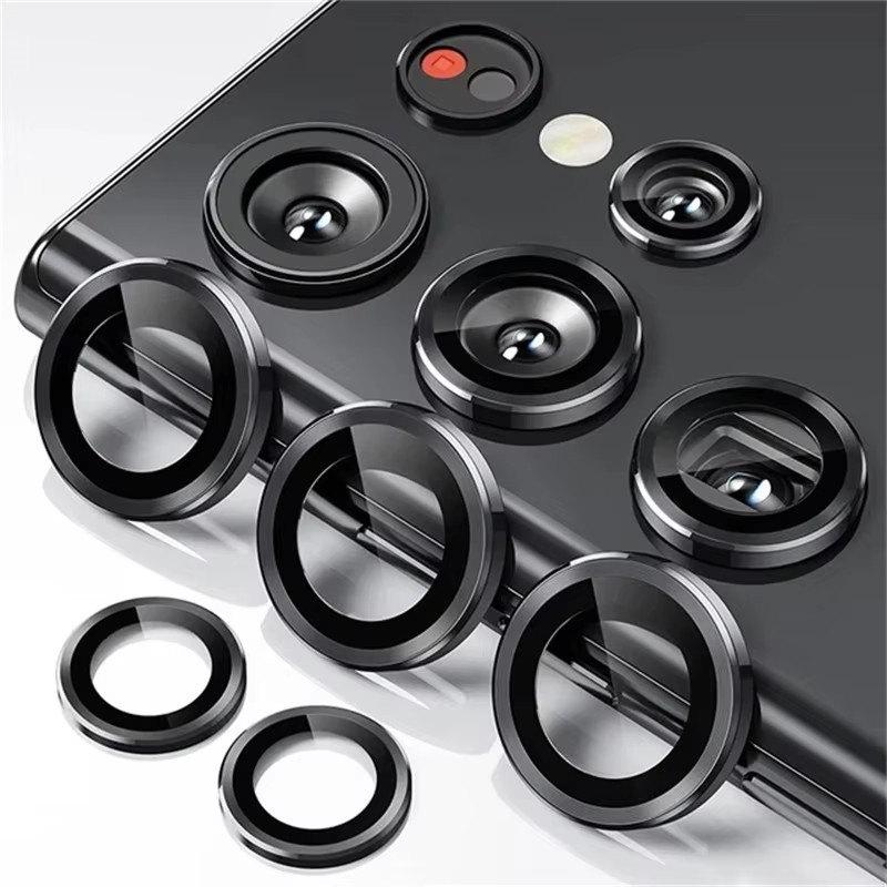 Camera Matel Ring For Samsung Galxy S24 Ultra S23 FE Plus S24+ S22 Ultra Back Lens Tempered Glass Cover Guard Rear Case Cap