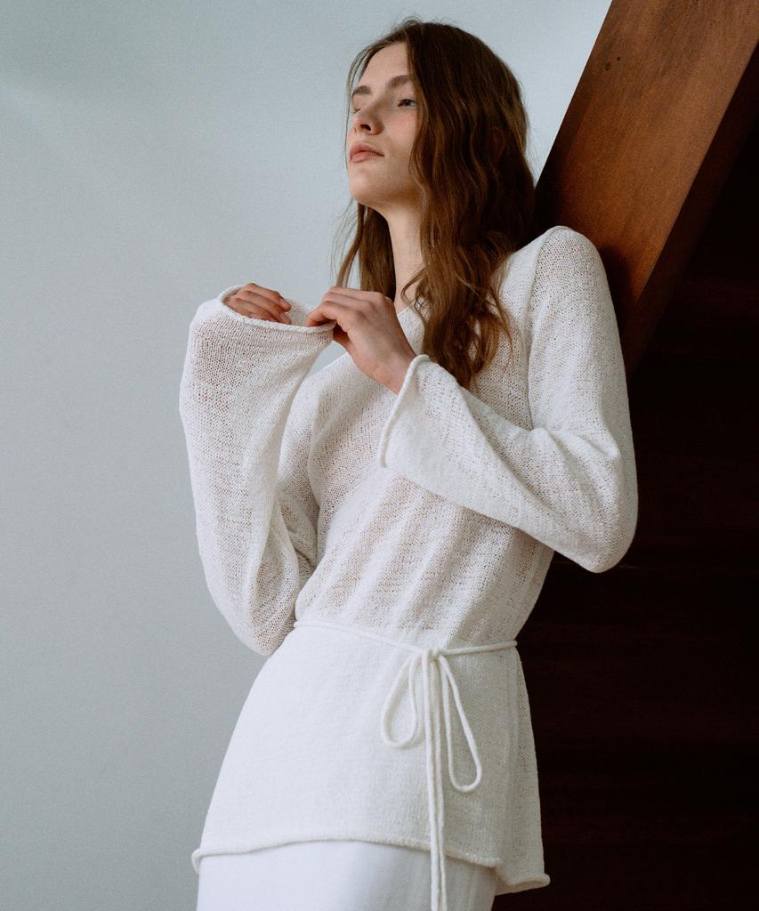 LAMEREI Cotton Linen Boat Neck Knit Top[Lmbfsp25Kn266]-2Color
