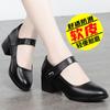 Single Shoes Spring and Autumn Breathable Women's Shoes Thick Heel Soft Sole Work Shoes Casual and Comfortable Black Medium Heel Shoes