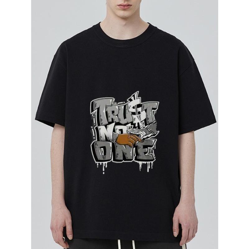 Black T Shirt Trust No One Graffiti Print Streetwear Casual Wear