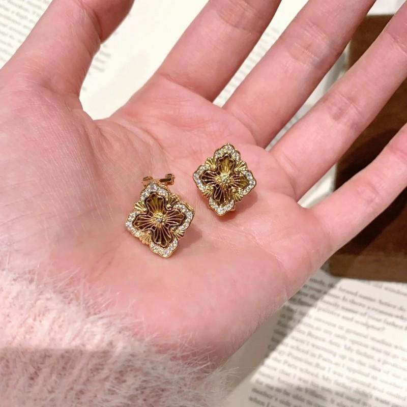 Vintage Floral Clovers Bracelet Earrings Necklace Set Copper Gold Plated Zirconia Jewelry Women