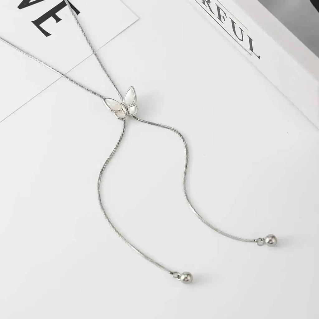 SHIXIN Vintage Luxury Rhinestones Stainless Steel Necklace Women Charm Adjustable Sweater Chain Tassel Butterfly Pendant Choker