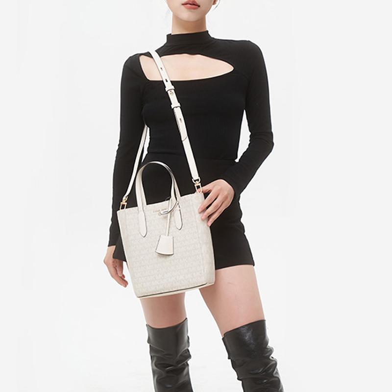 New MICHAEL KORS Sinclair Textile, Leather Tote Bag, Shopping Bag, Handbag Small Women's Beige 30T2G5ST0I-270