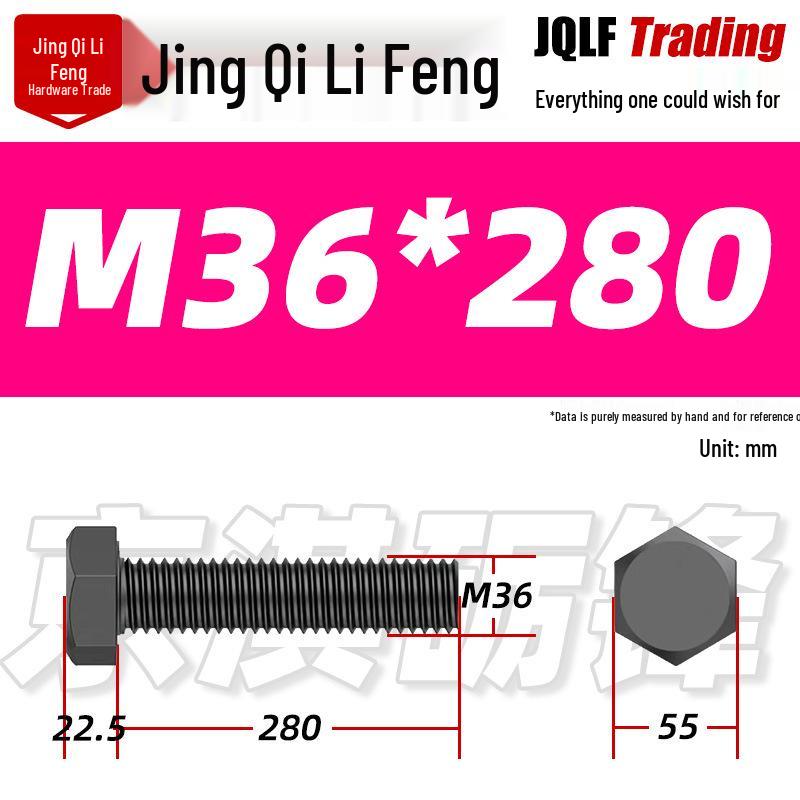 12.9 Grade High-Strength Blackened Hex Bolt M22-M48