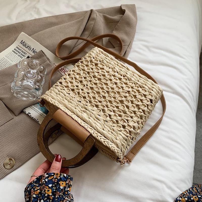 Yogodlns Летняя соломенная сумка, женская богемная соломенная пляжная сумка, повседневная сумка с ручкой, большая вместительная сумка через плечо, женский кошелек ручной работы