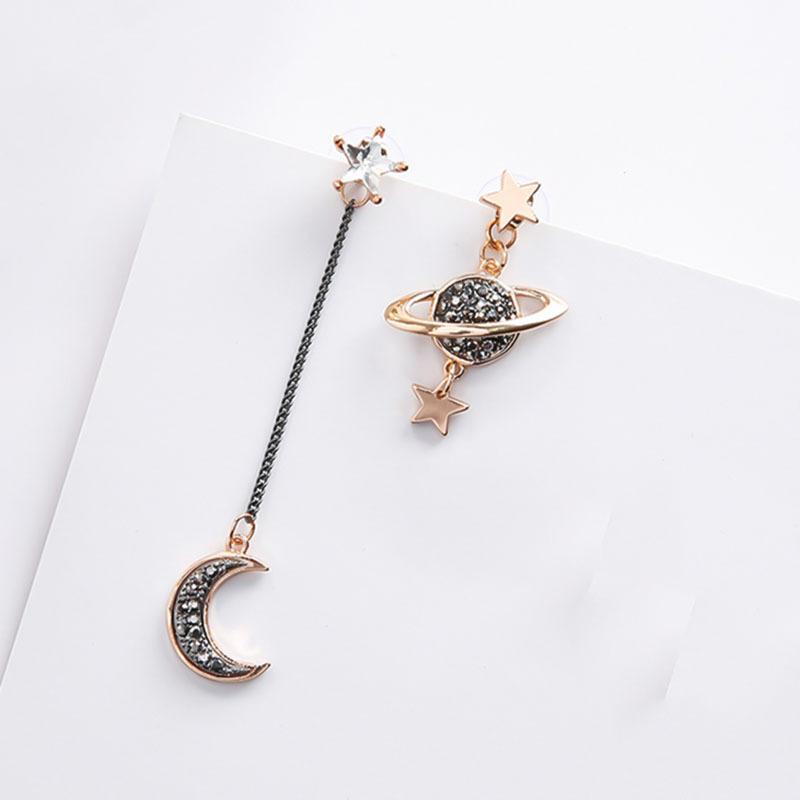 Асимметричные серьги нового дизайна для женщин, модные Bijoux Rhinestone Moon Star Planet Pendientes