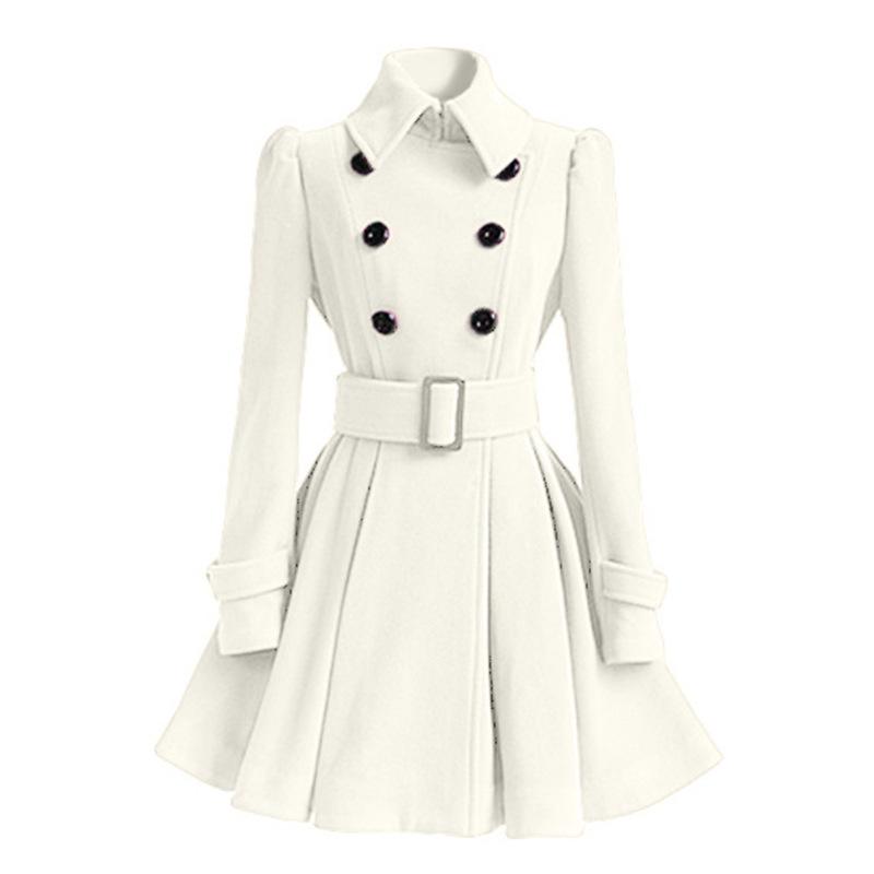 Winter Ladies Casual Long Double-breasted Woolen Coat Solid Color Long Sleeve Jacket for Female