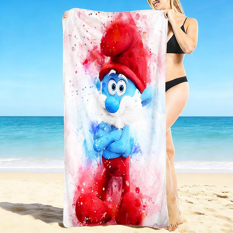 1Pc Colorful Smurf Watercolor Art Beach Towel, Quick Dry, Multi-Use for Beach Pool Gym Yoga Home Travel, Christmas, Halloween, Xmas Gift S929322