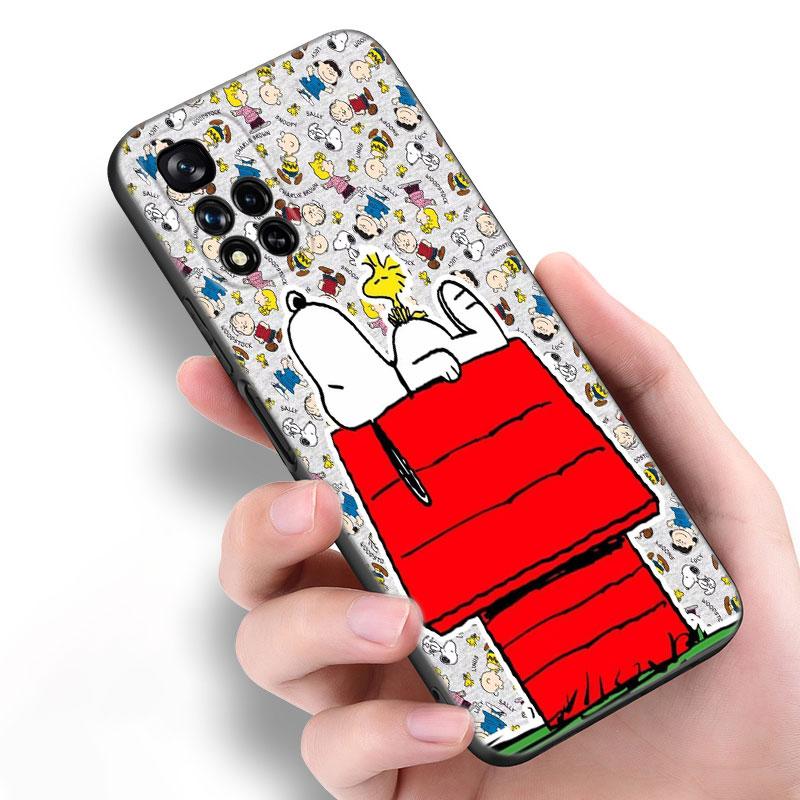 Cartoon Kawaii Snoopy Black Silicone Phone Case For Xiaomi POCO X3 X4 NFC F5 M3 M4 M6 X5 X6 Pro F3 F4 GT 5G C55 C65 M5