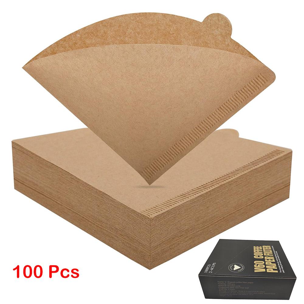 LMETJMA 100 шт. кофейная фильтровальная бумага натуральная неотбеленная V02 одноразовая кофейная фильтровальная бумага конусная подходит для капельницы для кофе JT278