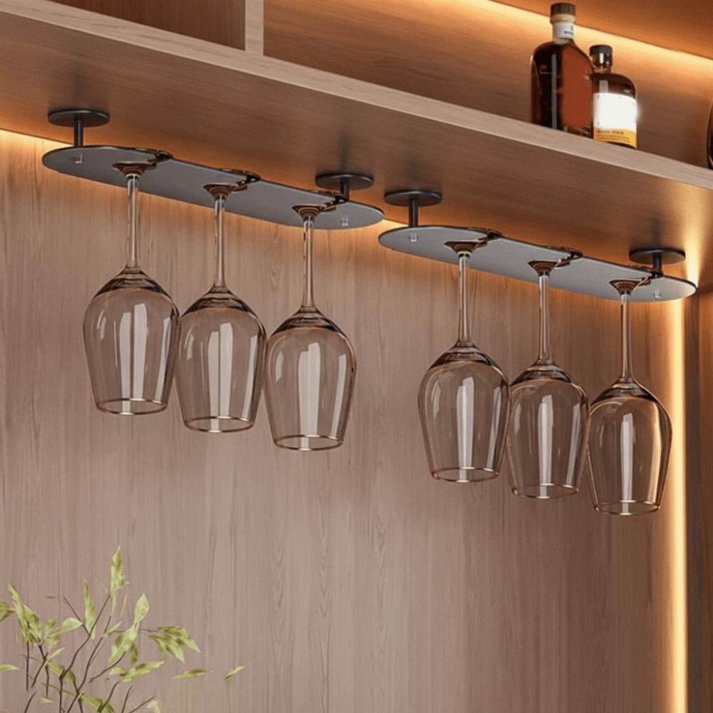 Punch-free Upside Down Shelf 2/3/4 Slots Goblet Storage Rack Inverted Goblets Rack Wine Cabinet