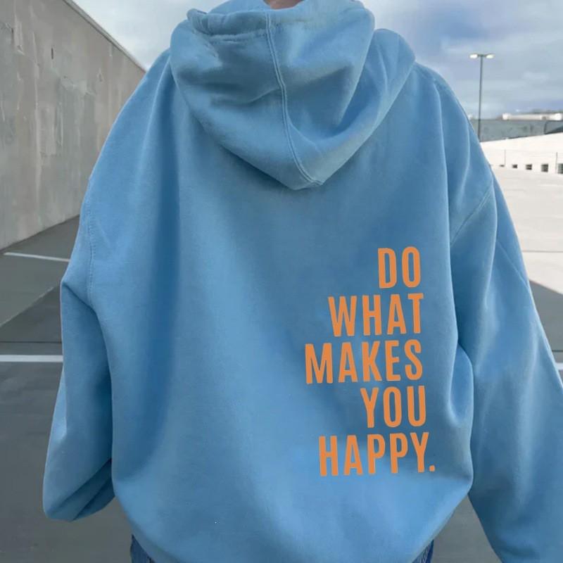 Womens Hooded Sweatshirt Streetwear Loose Fit Long Sleeve Printed Pullover Casual Top