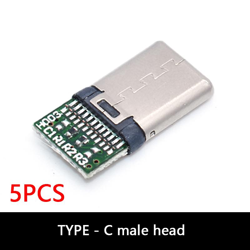 5 шт. Разъем USB Type-C 3.1, 16-контактный, штекер/гнездо с резистором 56K для пайки проводов и проектов на печатных платах