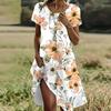 Модное женское свободное платье-трапеция с цветочным принтом и коротким рукавом и принтом листьев