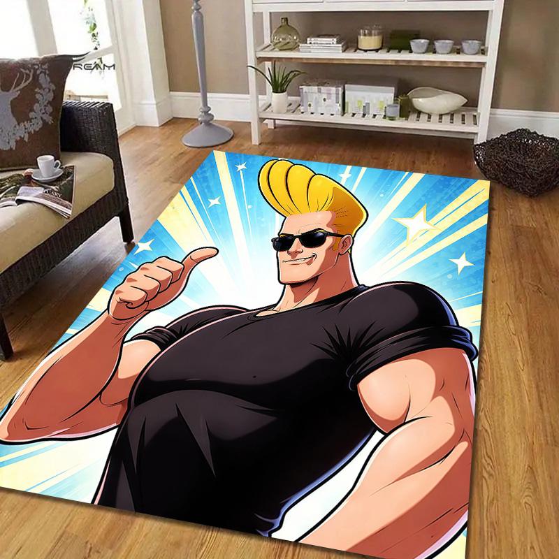 Johnny Bravo Flannel Pattern Square Carpet,Area Rug,Carpet Rug for Living Room Bedroom Sofa Playroom Decor,Non-slip Floor Mat