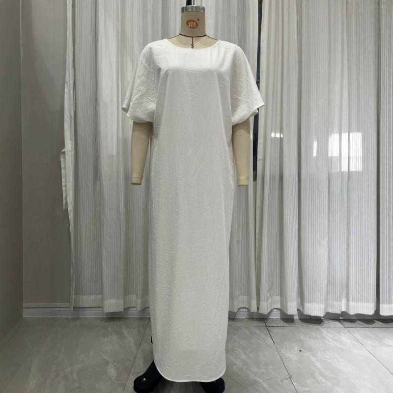 White Loose Minimalist Vacation Dress Women Elegant Short Sleeve Maxi Daily Travel