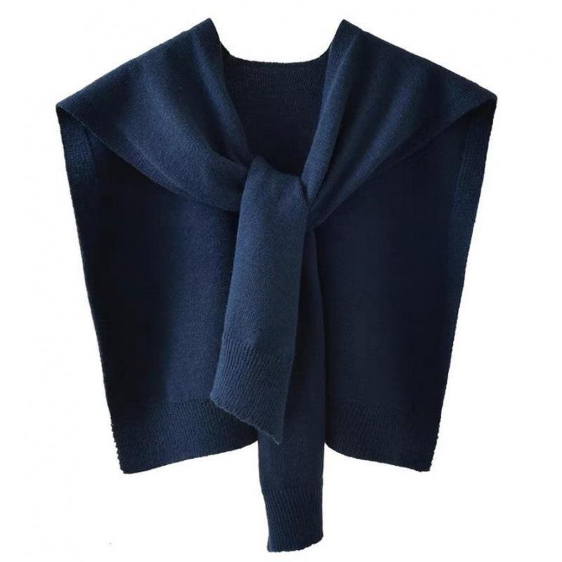 Core Yarn Knitted Shawl Female Spring and Autumn with Shoulder Color with Shoulder Thin Cardigan Summer Knot False Collar Scarf