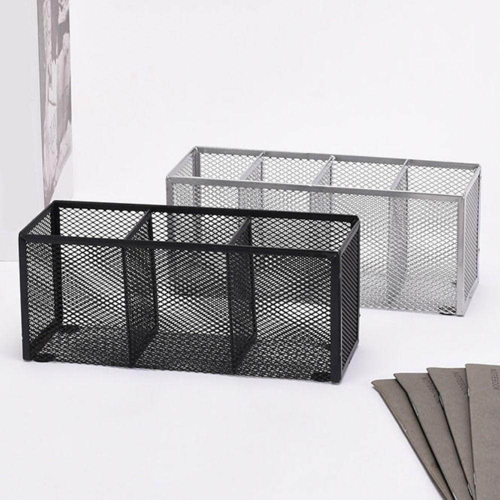Metal Mesh Desk Organizer 3/4/5/6 Grids Pencil Holder Pen Storage Box  Cosmetics Brush Storage