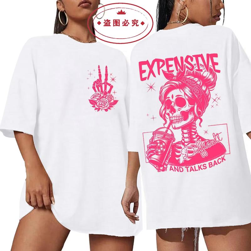 Expensive Talks Back Vintage T Shirt Men Women Fashion Hip Hop T-shirts Harajuku Casual Oversized T-shirt Mom Skeleton Clothing