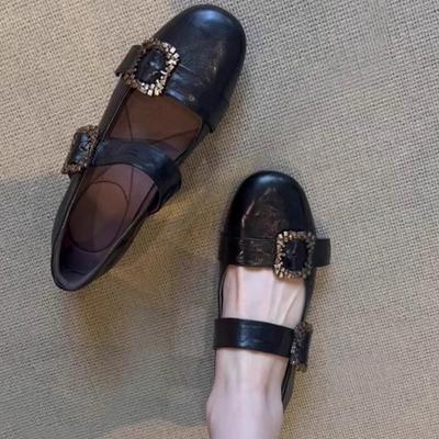 Весенние балетки женские с круглым носком, с мелким вырезом, с металлической пряжкой, на мягкой подошве, нескользящие, износостойкие, одинарные туфли