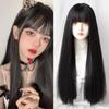 Cosplay Long Straight Black Synthetic Wigs With Bangs For Women African American Lolita Daily Party Heat Resistant Fibre