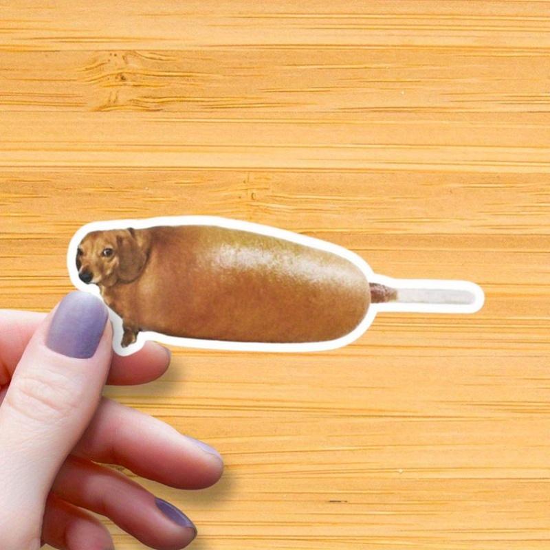 Водонепроницаемая глянцевая наклейка с изображением корндога, забавная наклейка с мемом о корндоге, странная виниловая наклейка, уникальный подарок с изображением животного, наклейка для любителей собак, наклейки с изображением таксы