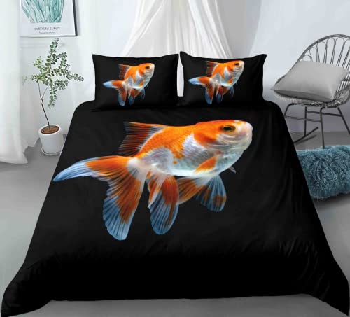 Goldfish Duvet Cover King/Queen Size Golden Red 3D Animal Bedding Set For Kid Teen Adult,Fish Themed Quilt Cover With Pillowcase