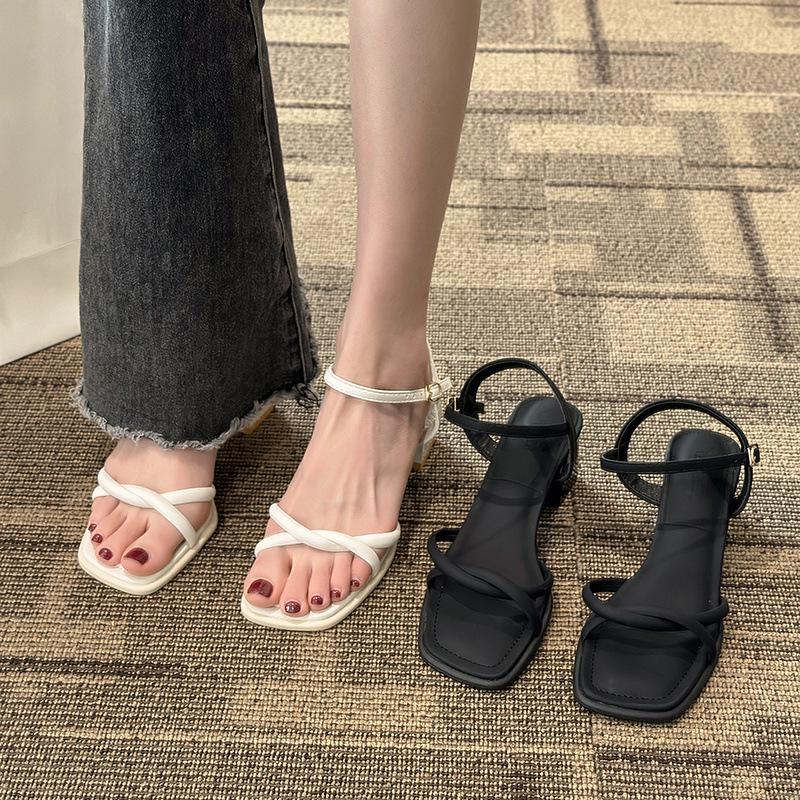 Sandals Women's Summer 2025 New Fashion Versatile Gentle Retro Thick Heel Non-slip Word with High Heels Summer