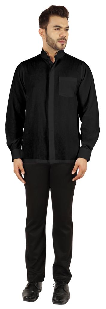 BestMan Однотонная рубашка с длинным рукавом для мужчин с двойной планкой на пуговицах спереди и китайским воротником