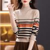 Half High Collar Striped Sweater for Women Autumn Winter Pullover Top Jacquard Knitted Base Sweaters Trendy