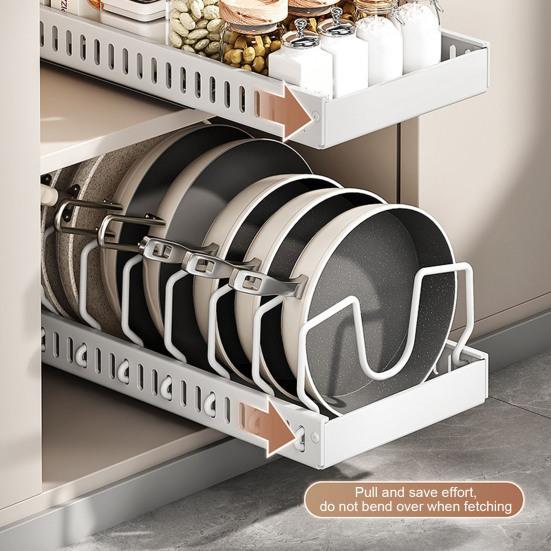 Шкафчик для кастрюль, держатель для крышек, выдвижной органайзер для кастрюль, сковородок, регулируемая конструкция, простая установка, многоцелевой выдвижной
