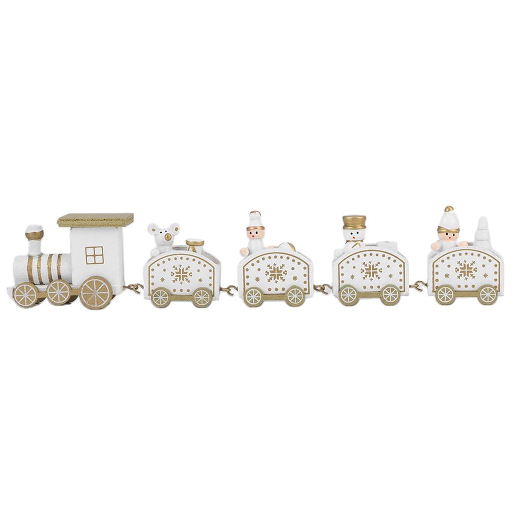 Wooden Santa Trains Toy Cartoon Children Kid Christmas Gift Showcase DecorationWhite