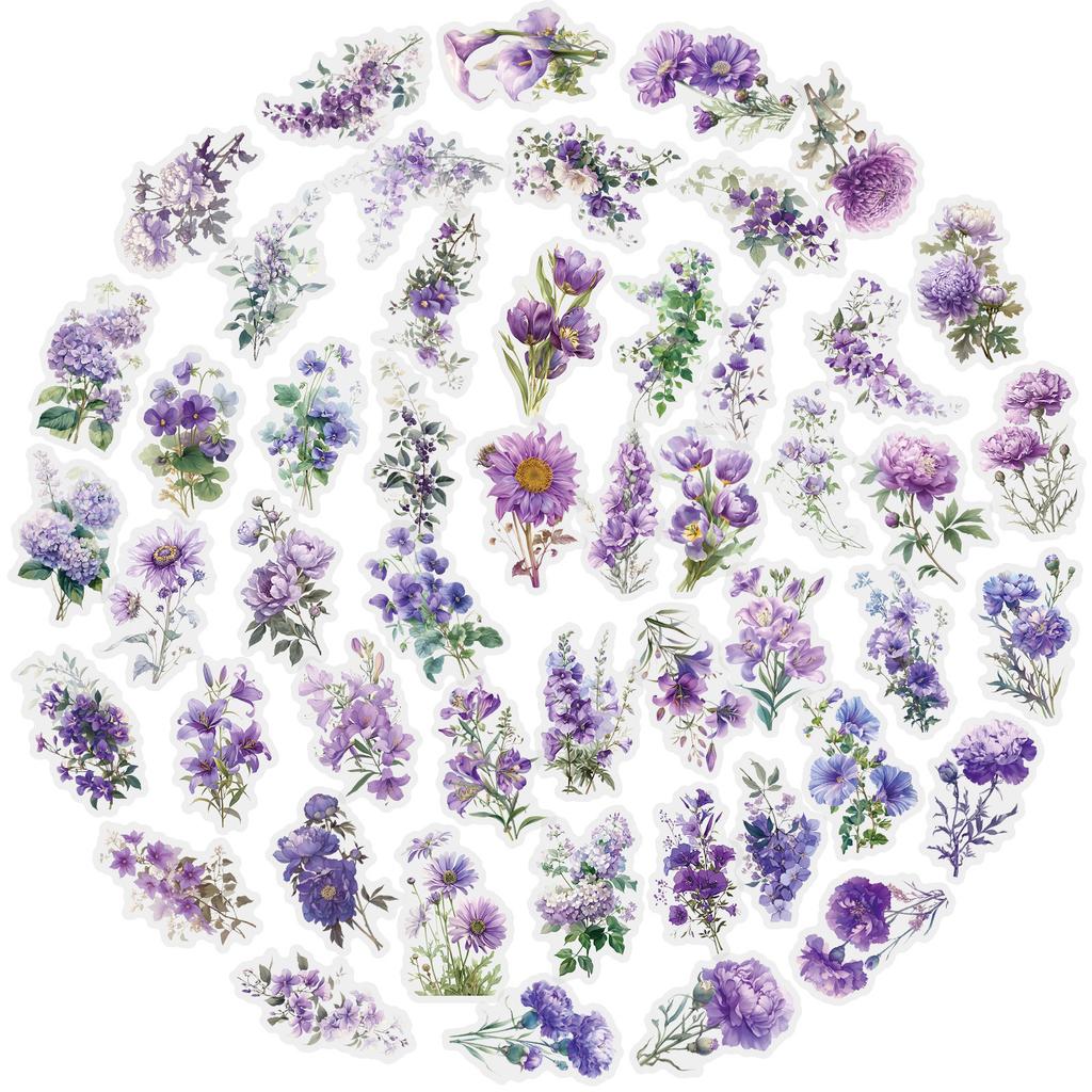 Бутик 50 Романтичных Фиолетовых Цветов Прозрачные Водонепроницаемые Наклейки Сделай Сам Декоративный Чехол для Мобильного Телефона Бутылка Желаний Стекло Чашка для Воды