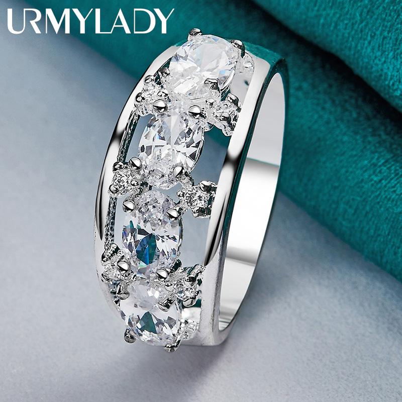 925 Sterling Silver Oval Zircon 7-10# Ring For Women Fashion Charm Jewelry MR007