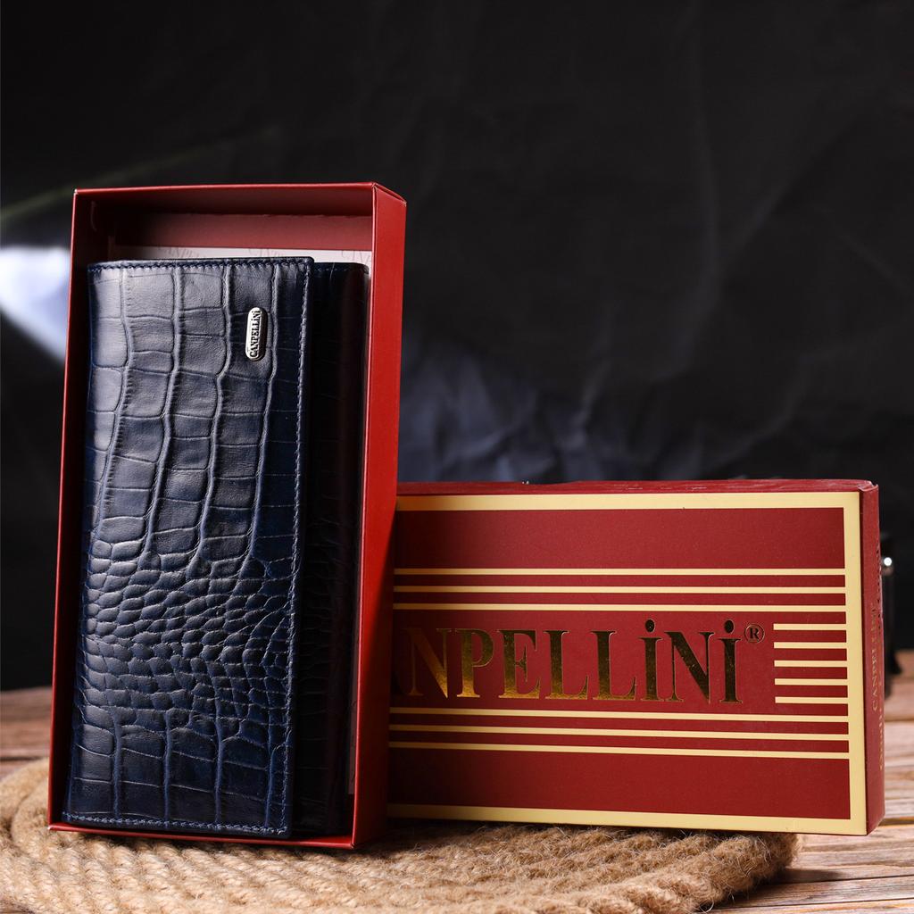 Надежный Женский кошелек с монетницей из натуральной фактурной кожи CANPELLINI Wallet 21531 Синий