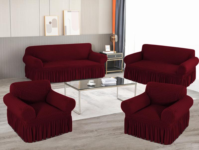 High Elastic Bubble Grid Sofa Cover 1/2/3/4 With Skirt Hem, All Season Universal Pet Anti Dirt Seersucker Sofa Cover