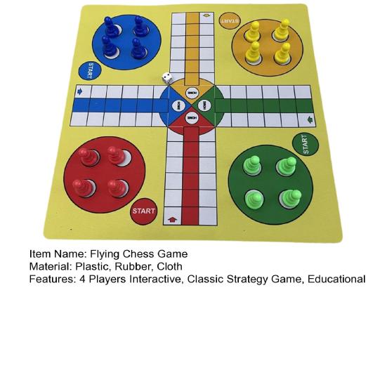 1 Set 4 Players Flying Chess Game with 35CM Rubber Chessboard 16 Chess Pieces 1 Dice Kids Adults Family Night Interactive Classic Strategy Game