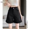 Black Denim Shorts for Women In Summer Thin A-line High Waist Loose and Slim Small Edges