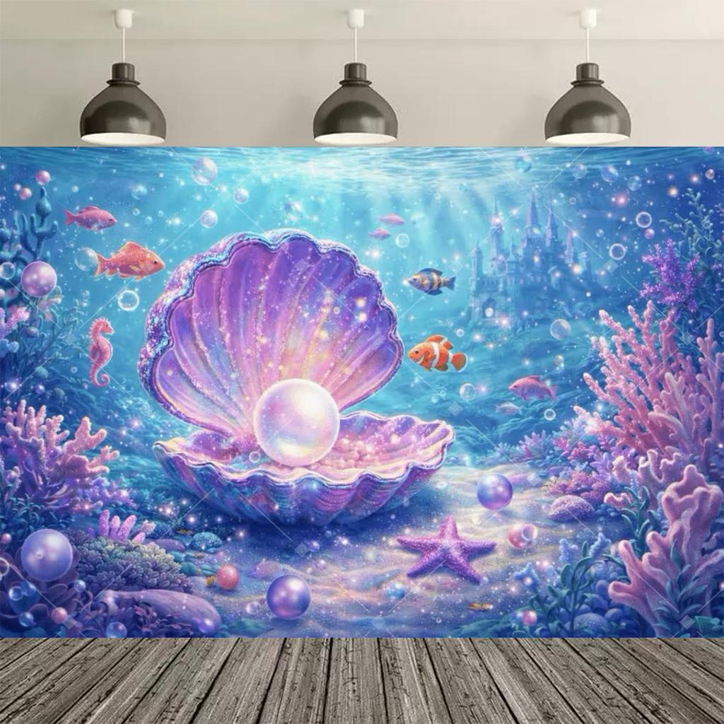 Underwater world themed birthday party decorations, mermaid backdrop, mermaid tail banner, table decorations76