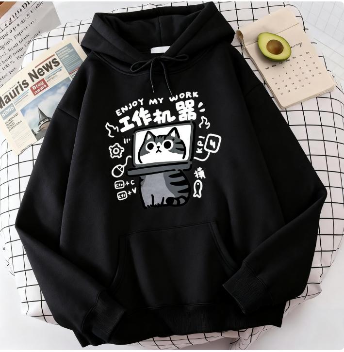 2025 Cartoon Cat Is An Abstract Work Machine Mans Pullover Comfort Harajuku Wei Clothing Leisure Youth Hoody Youth Cartoon