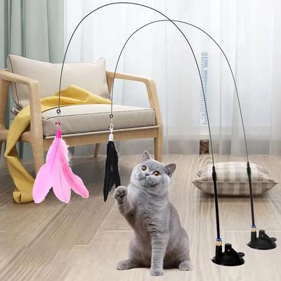 Игрушки для кошек, перья, палочка, интерактивная игрушка, игрушки для котят с супер присоской, съемные, 2 шт., замена перьев, аксессуары для кошек