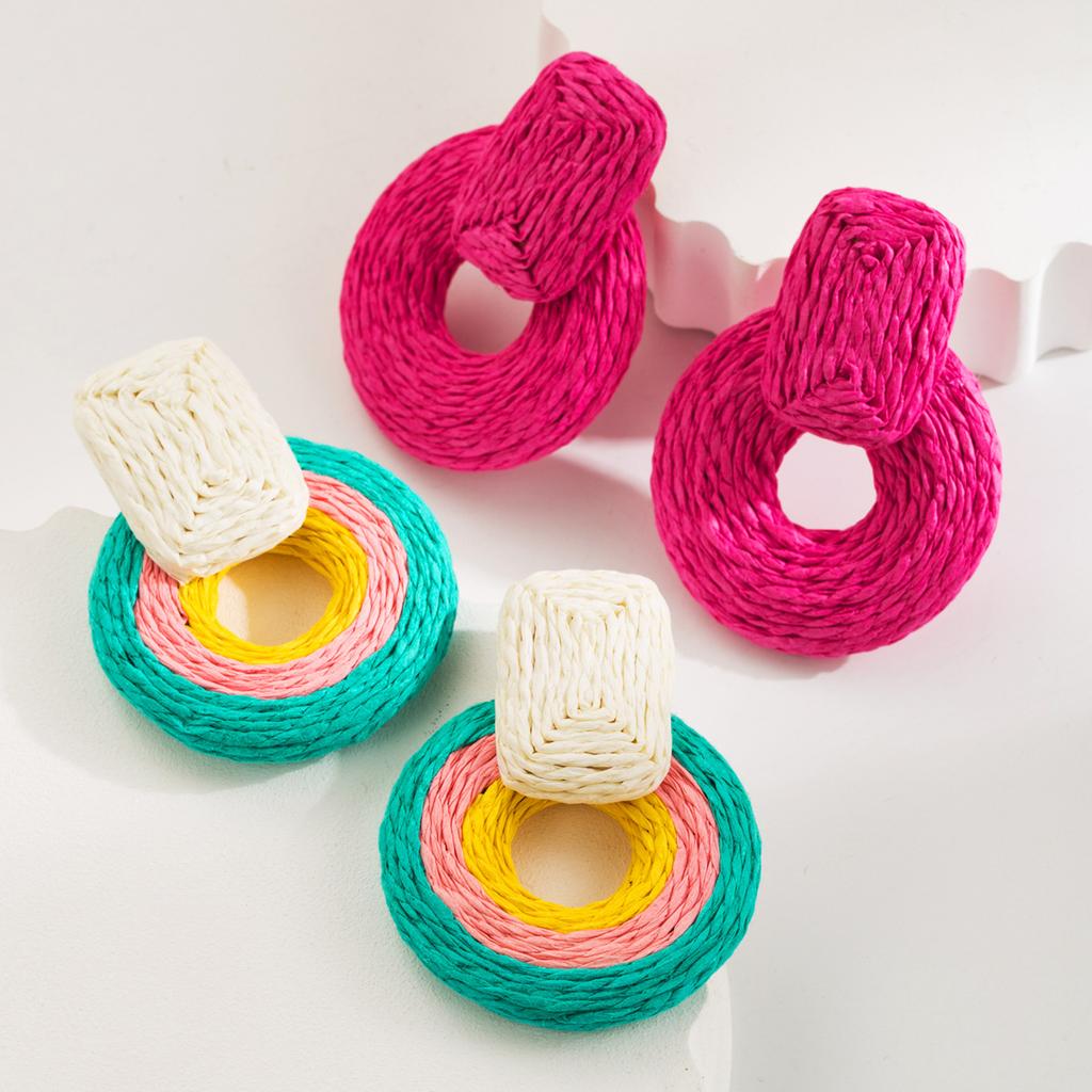 Плетеные серьги из рафии ручной работы в стиле бохо для летнего пляжного отдыха