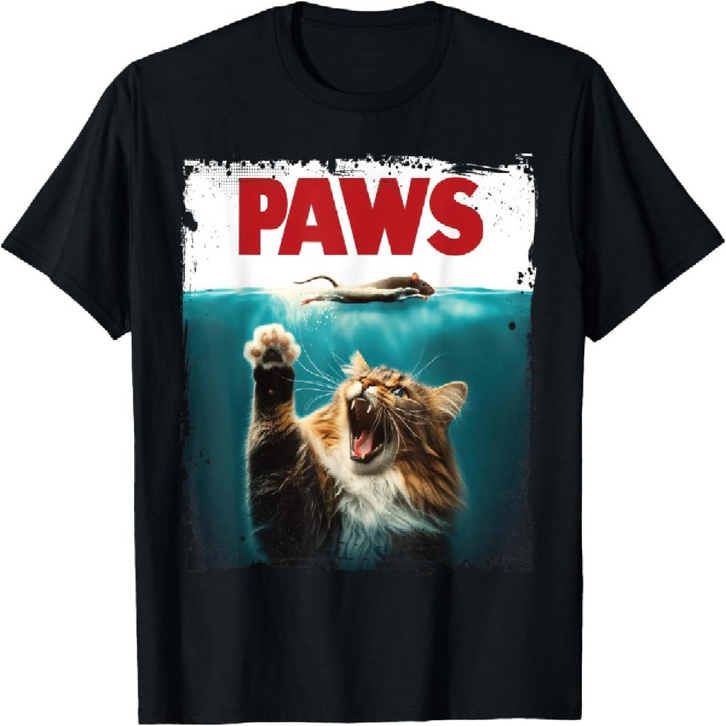 PAWS Пародия Кот Мышь Юмористическая Кошка Гоняется за Мышью Котенок Футболка, Маленький, Черный
