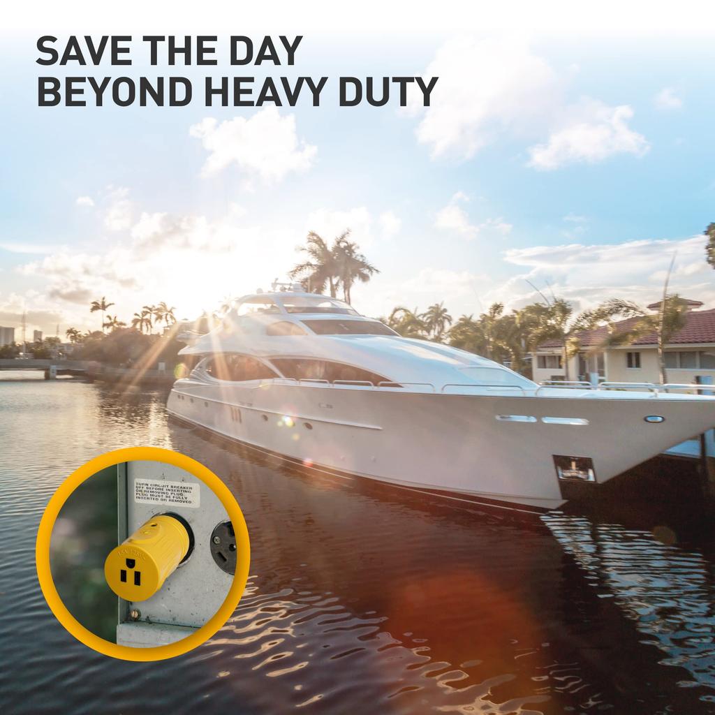 Адаптер берегового питания Marvine 30A с замком, штекер L5-30P на розетку 15A5-15R (со светодиодом) дисплей