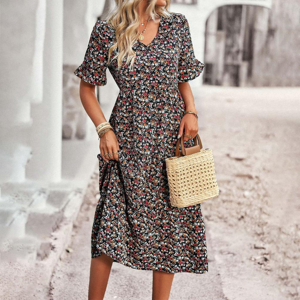 Модное и сексуальное женское элегантное платье с v-образным вырезом, летние платья с короткими рукавами