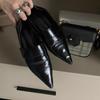 Коровья кожа~ Японские маленькие кожаные туфли 2025 новые универсальные черные туфли-лодочки с французским острым носком и каблуком-рюмочкой